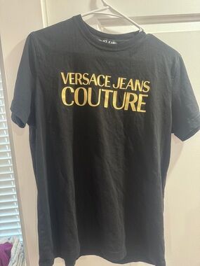 Versace Jeans Collection Black Short-Sleeve Tee with Gold Logo